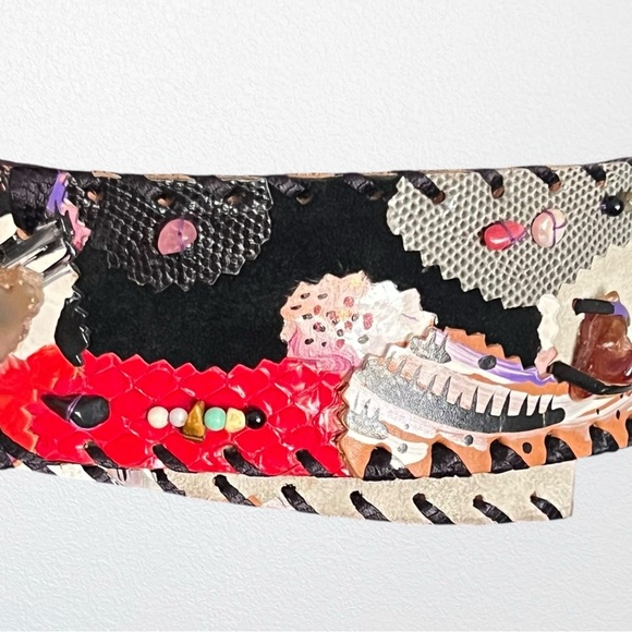 Vintage Boho Hand Painted Wearable Art Beaded Leather Belt main image 5